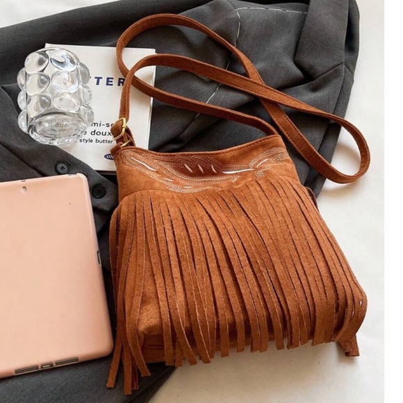 Boho Fringe Vegan Suede Hobo Shoulder Crossbody bag - Picture 9 of 12